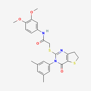 molecular formula C24H25N3O4S2 B2627768 N-(3,4-dimethoxyphenyl)-2-((3-(3,5-dimethylphenyl)-4-oxo-3,4,6,7-tetrahydrothieno[3,2-d]pyrimidin-2-yl)thio)acetamide CAS No. 877653-62-8
