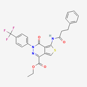 molecular formula C25H20F3N3O4S B2627875 Ethyl 4-oxo-5-(3-phenylpropanamido)-3-(4-(trifluoromethyl)phenyl)-3,4-dihydrothieno[3,4-d]pyridazine-1-carboxylate CAS No. 851951-47-8