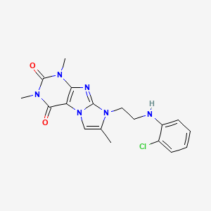 molecular formula C18H19ClN6O2 B2627915 8-(2-((2-chlorophenyl)amino)ethyl)-1,3,7-trimethyl-1H-imidazo[2,1-f]purine-2,4(3H,8H)-dione CAS No. 923204-09-5