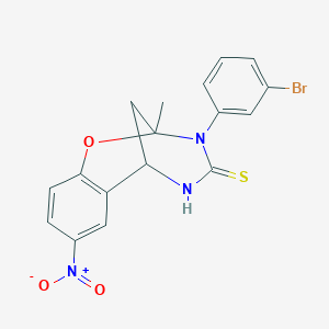 molecular formula C17H14BrN3O3S B2627926 3-(3-bromophenyl)-2-methyl-8-nitro-2,3,5,6-tetrahydro-4H-2,6-methano-1,3,5-benzoxadiazocine-4-thione CAS No. 1794837-89-0