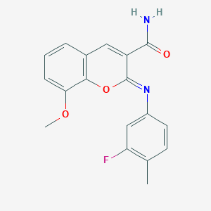 (2Z)-2-[(3-fluoro-4-methylphenyl)imino]-8-methoxy-2H-chromene-3-carboxamide
