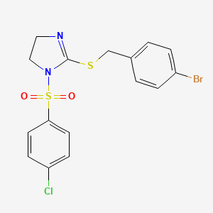 molecular formula C16H14BrClN2O2S2 B2628039 2-{[(4-bromophenyl)methyl]sulfanyl}-1-(4-chlorobenzenesulfonyl)-4,5-dihydro-1H-imidazole CAS No. 868217-08-7