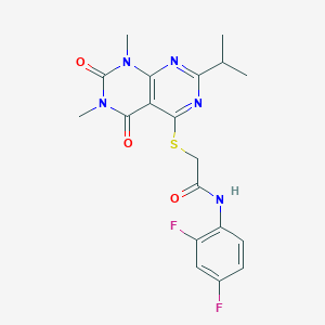 molecular formula C19H19F2N5O3S B2628045 N-(2,4-difluorophenyl)-2-((2-isopropyl-6,8-dimethyl-5,7-dioxo-5,6,7,8-tetrahydropyrimido[4,5-d]pyrimidin-4-yl)thio)acetamide CAS No. 863002-67-9