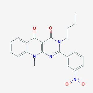 molecular formula C22H20N4O4 B2628050 3-butyl-10-methyl-2-(3-nitrophenyl)pyrimido[4,5-b]quinoline-4,5(3H,10H)-dione CAS No. 879454-56-5