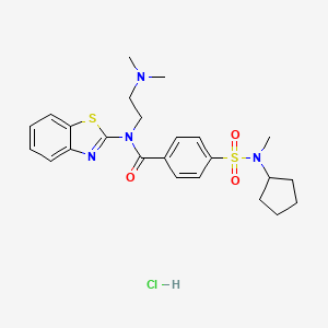 molecular formula C24H31ClN4O3S2 B2628061 N-(1,3-BENZOTHIAZOL-2-YL)-4-[CYCLOPENTYL(METHYL)SULFAMOYL]-N-[2-(DIMETHYLAMINO)ETHYL]BENZAMIDE HYDROCHLORIDE CAS No. 1216435-38-9