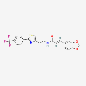 molecular formula C22H17F3N2O3S B2628078 (E)-3-(benzo[d][1,3]dioxol-5-yl)-N-(2-(2-(4-(trifluoromethyl)phenyl)thiazol-4-yl)ethyl)acrylamide CAS No. 896606-54-5