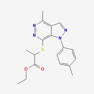 molecular formula C18H20N4O2S B2628087 ethyl 2-((4-methyl-1-(p-tolyl)-1H-pyrazolo[3,4-d]pyridazin-7-yl)thio)propanoate CAS No. 1207057-98-4