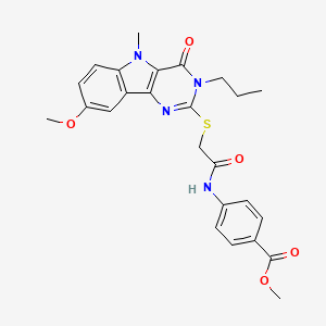 molecular formula C25H26N4O5S B2628089 methyl 4-[2-({8-methoxy-5-methyl-4-oxo-3-propyl-3H,4H,5H-pyrimido[5,4-b]indol-2-yl}sulfanyl)acetamido]benzoate CAS No. 1112399-89-9