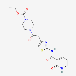molecular formula C18H21N5O5S B2628105 Ethyl 4-(2-(2-(2-oxo-1,2-dihydropyridine-3-carboxamido)thiazol-4-yl)acetyl)piperazine-1-carboxylate CAS No. 946257-96-1