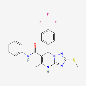 molecular formula C21H18F3N5OS B2628111 5-methyl-2-(methylthio)-N-phenyl-7-(4-(trifluoromethyl)phenyl)-4,7-dihydro-[1,2,4]triazolo[1,5-a]pyrimidine-6-carboxamide CAS No. 909575-06-0