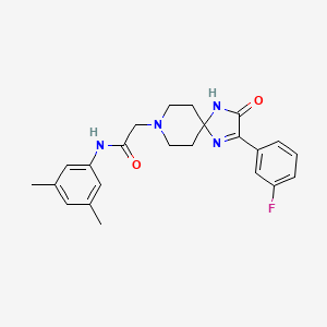 molecular formula C23H25FN4O2 B2628153 N-(3,5-dimethylphenyl)-2-[2-(3-fluorophenyl)-3-oxo-1,4,8-triazaspiro[4.5]dec-1-en-8-yl]acetamide CAS No. 1185000-30-9