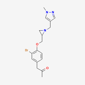 molecular formula C17H20BrN3O2 B2628163 1-[3-Bromo-4-[[1-[(1-methylpyrazol-4-yl)methyl]aziridin-2-yl]methoxy]phenyl]propan-2-one CAS No. 2418647-99-9