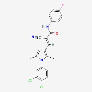 molecular formula C22H16Cl2FN3O B2628174 (2E)-2-cyano-3-[1-(3,4-dichlorophenyl)-2,5-dimethyl-1H-pyrrol-3-yl]-N-(4-fluorophenyl)prop-2-enamide CAS No. 340316-99-6
