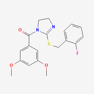 molecular formula C19H19FN2O3S B2628182 (3,5-Dimethoxyphenyl)-[2-[(2-fluorophenyl)methylsulfanyl]-4,5-dihydroimidazol-1-yl]methanone CAS No. 851806-85-4