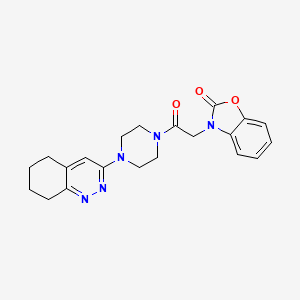 molecular formula C21H23N5O3 B2628188 3-(2-oxo-2-(4-(5,6,7,8-tetrahydrocinnolin-3-yl)piperazin-1-yl)ethyl)benzo[d]oxazol-2(3H)-one CAS No. 2034409-30-6