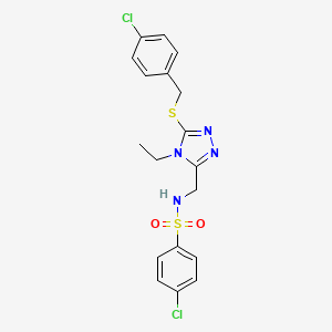 molecular formula C18H18Cl2N4O2S2 B2628195 4-氯-N-({5-[(4-氯苯甲基)硫醇基]-4-乙基-4H-1,2,4-嘧啶-3-基}甲基)苯磺酰胺 CAS No. 338421-95-7