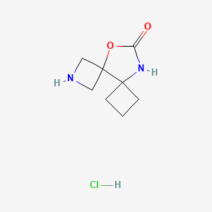 molecular formula C8H13ClN2O2 B2628200 9-Oxa-7,11-diazadispiro[3.0.35.34]undecan-10-one;hydrochloride CAS No. 2225142-04-9