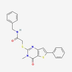 molecular formula C22H19N3O2S2 B2628219 N-benzyl-2-({3-methyl-4-oxo-6-phenyl-3H,4H-thieno[3,2-d]pyrimidin-2-yl}sulfanyl)acetamide CAS No. 1105198-34-2