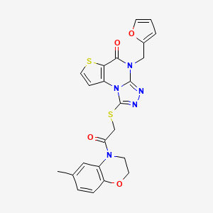 molecular formula C23H19N5O4S2 B2628244 8-[(furan-2-yl)methyl]-12-{[2-(6-methyl-3,4-dihydro-2H-1,4-benzoxazin-4-yl)-2-oxoethyl]sulfanyl}-5-thia-1,8,10,11-tetraazatricyclo[7.3.0.0^{2,6}]dodeca-2(6),3,9,11-tetraen-7-one CAS No. 1242939-32-7