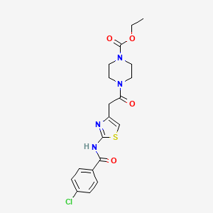molecular formula C19H21ClN4O4S B2628249 Ethyl 4-(2-(2-(4-chlorobenzamido)thiazol-4-yl)acetyl)piperazine-1-carboxylate CAS No. 921583-64-4