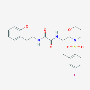 molecular formula C23H28FN3O6S B2628250 N-{[3-(4-fluoro-2-methylbenzenesulfonyl)-1,3-oxazinan-2-yl]methyl}-N'-[2-(2-methoxyphenyl)ethyl]ethanediamide CAS No. 872987-18-3