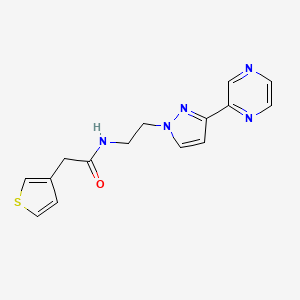 molecular formula C15H15N5OS B2628251 N-(2-(3-(pyrazin-2-yl)-1H-pyrazol-1-yl)ethyl)-2-(thiophen-3-yl)acetamide CAS No. 2034548-28-0