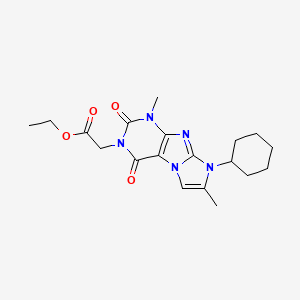 molecular formula C19H25N5O4 B2628262 ethyl 2-(8-cyclohexyl-1,7-dimethyl-2,4-dioxo-1H-imidazo[2,1-f]purin-3(2H,4H,8H)-yl)acetate CAS No. 887468-13-5