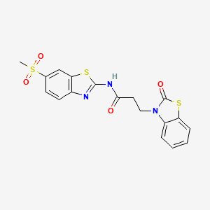 molecular formula C18H15N3O4S3 B2628284 N-(6-(methylsulfonyl)benzo[d]thiazol-2-yl)-3-(2-oxobenzo[d]thiazol-3(2H)-yl)propanamide CAS No. 853751-83-4