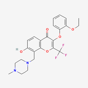 molecular formula C24H25F3N2O5 B2628301 3-(2-ethoxyphenoxy)-7-hydroxy-8-((4-methylpiperazin-1-yl)methyl)-2-(trifluoromethyl)-4H-chromen-4-one CAS No. 773152-53-7