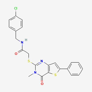 molecular formula C22H18ClN3O2S2 B2628330 N-[(4-chlorophenyl)methyl]-2-({3-methyl-4-oxo-6-phenyl-3H,4H-thieno[3,2-d]pyrimidin-2-yl}sulfanyl)acetamide CAS No. 1105251-40-8