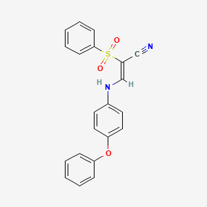 molecular formula C21H16N2O3S B2628337 3-((4-Phenoxyphenyl)amino)-2-(phenylsulfonyl)prop-2-enenitrile CAS No. 1024903-36-3
