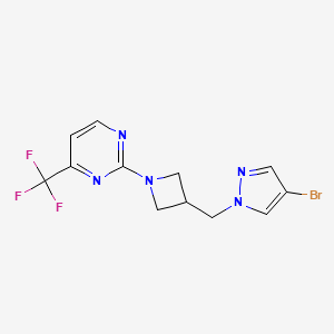 molecular formula C12H11BrF3N5 B2628339 2-{3-[(4-bromo-1H-pyrazol-1-yl)methyl]azetidin-1-yl}-4-(trifluoromethyl)pyrimidine CAS No. 2415568-60-2