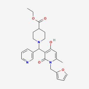 molecular formula C25H29N3O5 B2628369 Ethyl 1-((1-(furan-2-ylmethyl)-4-hydroxy-6-methyl-2-oxo-1,2-dihydropyridin-3-yl)(pyridin-3-yl)methyl)piperidine-4-carboxylate CAS No. 897612-98-5