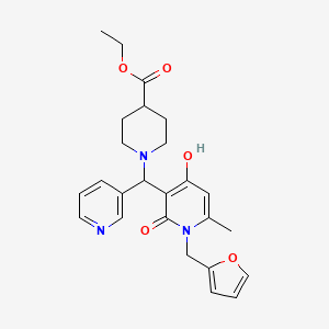 Ethyl 1-((1-(furan-2-ylmethyl)-4-hydroxy-6-methyl-2-oxo-1,2-dihydropyridin-3-yl)(pyridin-3-yl)methyl)piperidine-4-carboxylate