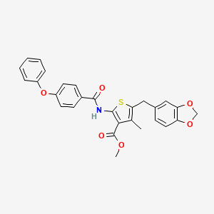 Methyl 5-(benzo[d][1,3]dioxol-5-ylmethyl)-4-methyl-2-(4-phenoxybenzamido)thiophene-3-carboxylate