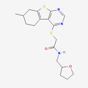 2-[(7-methyl-5,6,7,8-tetrahydro-[1]benzothiolo[2,3-d]pyrimidin-4-yl)sulfanyl]-N-(oxolan-2-ylmethyl)acetamide