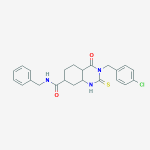 molecular formula C23H18ClN3O2S B2628411 N-benzyl-3-[(4-chlorophenyl)methyl]-4-oxo-2-sulfanylidene-1,2,3,4-tetrahydroquinazoline-7-carboxamide CAS No. 422529-35-9