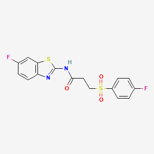 molecular formula C16H12F2N2O3S2 B2628431 N-(6-fluoro-1,3-benzothiazol-2-yl)-3-(4-fluorobenzenesulfonyl)propanamide CAS No. 895471-34-8