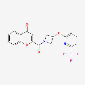 molecular formula C19H13F3N2O4 B2628449 2-(3-((6-(trifluoromethyl)pyridin-2-yl)oxy)azetidine-1-carbonyl)-4H-chromen-4-one CAS No. 2034541-85-8