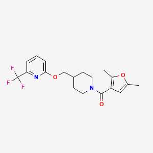 molecular formula C19H21F3N2O3 B2628457 2-{[1-(2,5-Dimethylfuran-3-carbonyl)piperidin-4-yl]methoxy}-6-(trifluoromethyl)pyridine CAS No. 2201212-57-7
