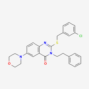 molecular formula C27H26ClN3O2S B2628466 2-((3-chlorobenzyl)thio)-6-morpholino-3-phenethylquinazolin-4(3H)-one CAS No. 896683-88-8