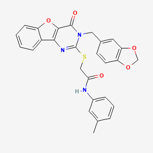 2-{[3-(1,3-benzodioxol-5-ylmethyl)-4-oxo-3,4-dihydro[1]benzofuro[3,2-d]pyrimidin-2-yl]sulfanyl}-N-(3-methylphenyl)acetamide