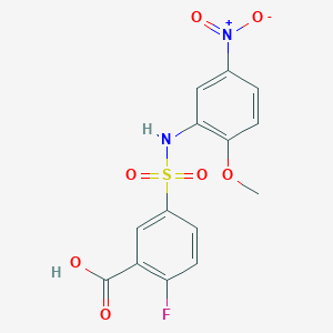molecular formula C14H11FN2O7S B2628504 2-Fluoro-5-[(2-methoxy-5-nitrophenyl)sulfamoyl]benzoic acid CAS No. 519152-11-5
