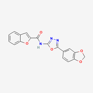 molecular formula C18H11N3O5 B2628524 N-(5-(benzo[d][1,3]dioxol-5-yl)-1,3,4-oxadiazol-2-yl)benzofuran-2-carboxamide CAS No. 922090-69-5