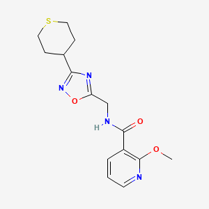 molecular formula C15H18N4O3S B2628531 2-methoxy-N-((3-(tetrahydro-2H-thiopyran-4-yl)-1,2,4-oxadiazol-5-yl)methyl)nicotinamide CAS No. 2034379-65-0