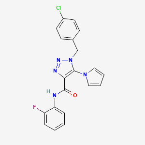 molecular formula C20H15ClFN5O B2628578 1-[(4-chlorophenyl)methyl]-N-(2-fluorophenyl)-5-(1H-pyrrol-1-yl)-1H-1,2,3-triazole-4-carboxamide CAS No. 1358835-85-4