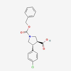molecular formula C19H18ClNO4 B2628581 trans-1-[(Benzyloxy)carbonyl]-4-(4-chlorophenyl)pyrrolidine-3-carboxylic acid CAS No. 2140264-20-4