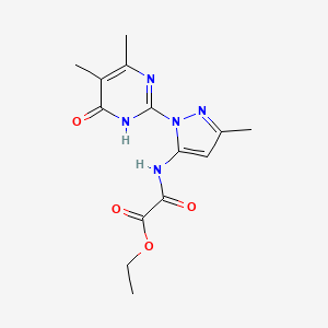 molecular formula C14H17N5O4 B2628613 ethyl 2-((1-(4,5-dimethyl-6-oxo-1,6-dihydropyrimidin-2-yl)-3-methyl-1H-pyrazol-5-yl)amino)-2-oxoacetate CAS No. 1004679-91-7