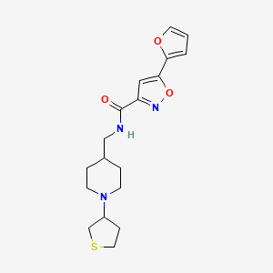molecular formula C18H23N3O3S B2628629 5-(furan-2-yl)-N-((1-(tetrahydrothiophen-3-yl)piperidin-4-yl)methyl)isoxazole-3-carboxamide CAS No. 2034589-88-1