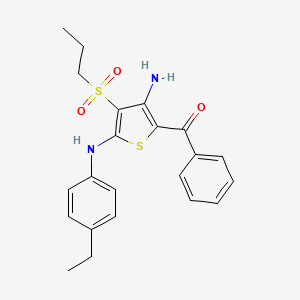 molecular formula C22H24N2O3S2 B2628646 5-Benzoyl-N2-(4-ethylphenyl)-3-(propane-1-sulfonyl)thiophene-2,4-diamine CAS No. 890793-28-9